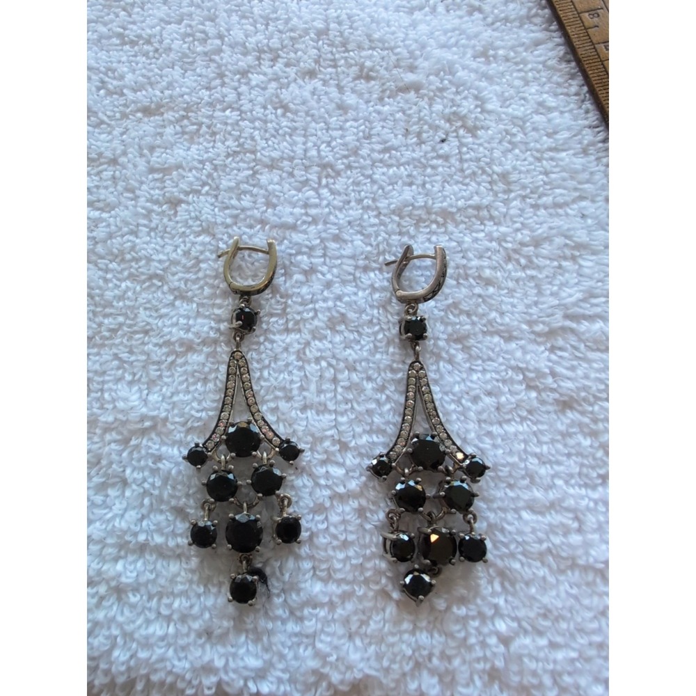 Rare Vintage Ellen Tracy Chandelier‎ Earrings 925 Silver Cubic Zirconia